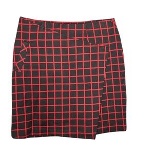 NEW J Jill Black Windowpane Plaid Faux Wrap Skirt Stretch Size L Casual Pull on
